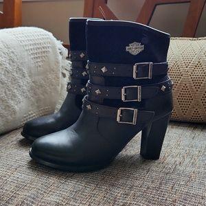 Black Leather Harley Davidson Ankle Boots